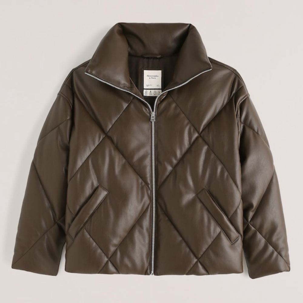 𝅺a&f Oversized Vegan Leather Diamond Puffer (Dark Brown)